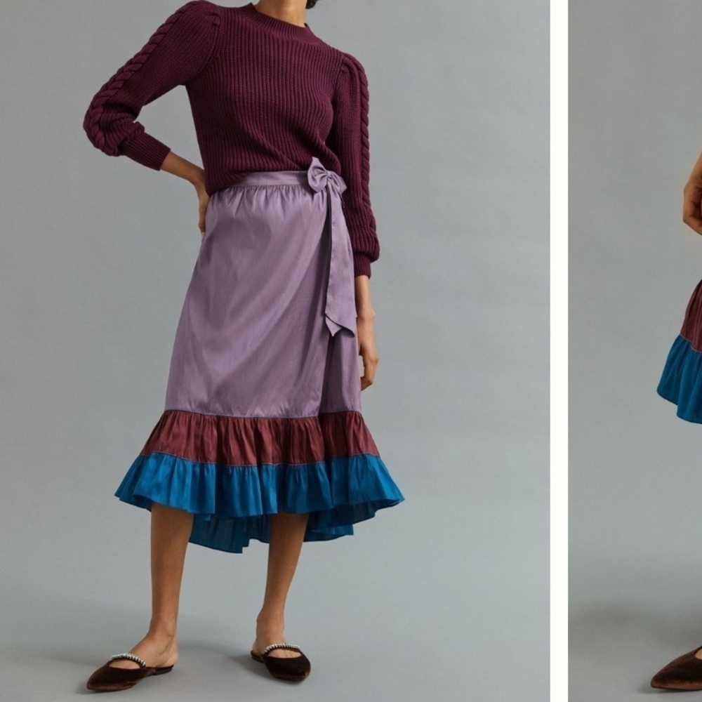 NWT Anthropologie x Sachin Babi Purple Red Blue Ruffle Bottom Side Bow Skirt